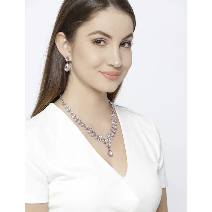 Yellow Chimes AD Crystal Elements Delicate Drop Design Sparkling Colors Fascinating Necklace Set with Earrings for Women Yellow Chimes Bracelets