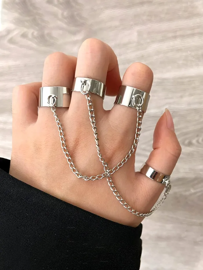 Yellow Chimes Adjustable Chain Rings For Women Chain Linked Combo Rings pack of 4 Silver Plated Finger Ring for Girls Birthday Gift For Girls Women Anniversary Gift for Wife Yellow Chimes Necklaces