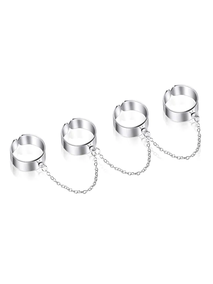 Yellow Chimes Adjustable Chain Rings For Women Chain Linked Combo Rings pack of 4 Silver Plated Finger Ring for Girls Birthday Gift For Girls Women Anniversary Gift for Wife Yellow Chimes Necklaces