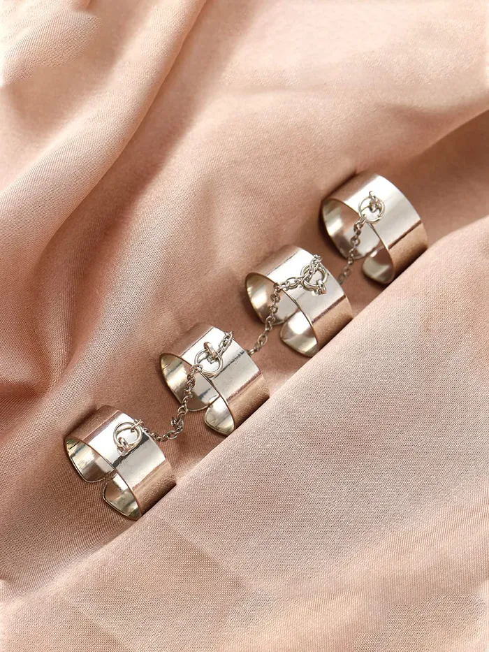 Yellow Chimes Adjustable Chain Rings For Women Chain Linked Combo Rings pack of 4 Silver Plated Finger Ring for Girls Birthday Gift For Girls Women Anniversary Gift for Wife Yellow Chimes Necklaces