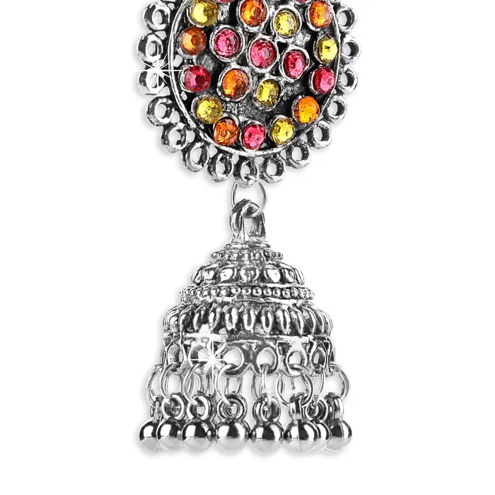 Yellow Chimes Afghani Style Studded Stone Oxidized Silver Traditional Jhumka Earrings for Women and Girls Yellow Chimes Bracelets