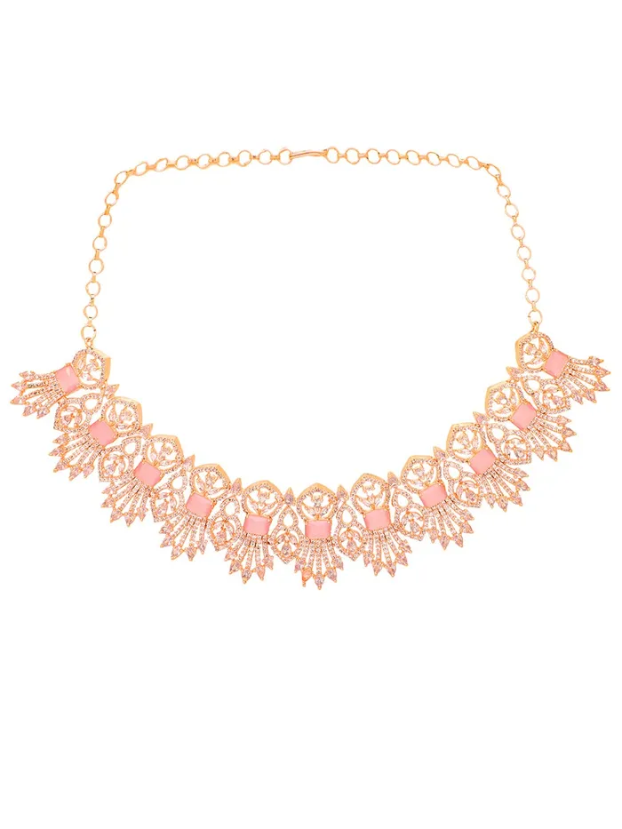 Yellow Chimes American Diamond Jewellery Set for Women Rosegold Plated Bridal Wedding Pink AD Jewellery Necklace Set for Women and Girls Yellow Chimes Earrings