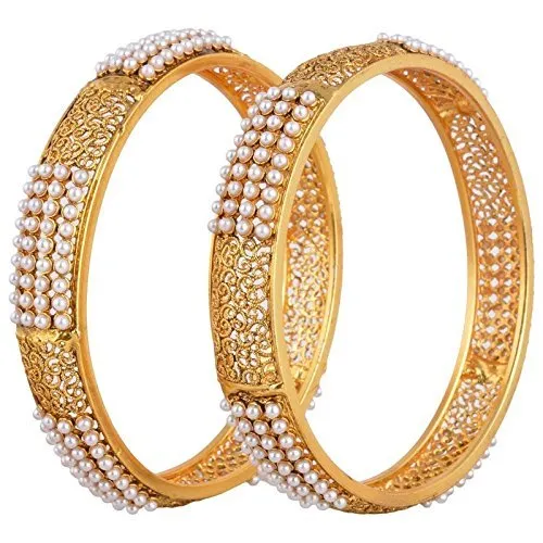 Yellow Chimes Bangles for Women Gold Plated Broad Hand Crafted Pearl Antique Traditional 2 Pcs Bangles for Woemen and Girls Yellow Chimes Necklaces Yellow Chimes Bangles for Women Gold Plated Broad Hand Crafted Pearl Antique Traditional 2 Pcs Bangles for Woemen and Girls Yellow Chimes Necklaces