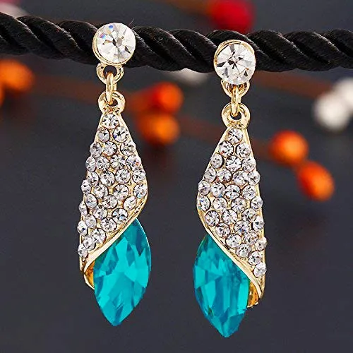 Yellow Chimes Blue Crystal Gold Plated Drop Earrings for Women Yellow Chimes Necklaces