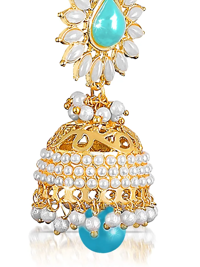Yellow Chimes Bollywood Celebrity Party Wear Traditional Pearl Moti JhumkaJhumki Earrings for Women and Girls Blue Yellow Chimes Necklaces
