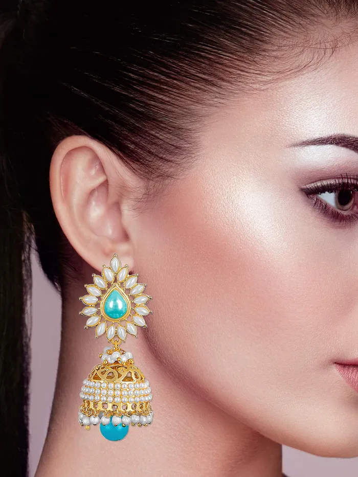 Yellow Chimes Bollywood Celebrity Party Wear Traditional Pearl Moti JhumkaJhumki Earrings for Women and Girls Blue Yellow Chimes Necklaces