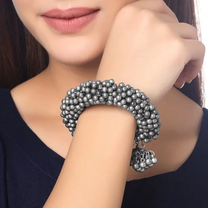 Yellow Chimes Bracelet for Women and Girls Silver Oxidised Gungroo Kada Bracelets for Women and Girls Birthday Gift For girls and women Anniversary Gift for Wife Yellow Chimes Earrings