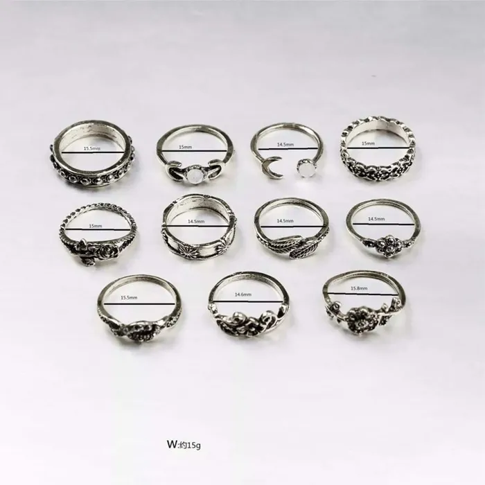 Yellow Chimes Bracelets Yellow Chimes Combo of 11 PcsSet Boho Vintage Style Midi Finger Crystal Knuckle Rings Set for Women and Girls Combo 4