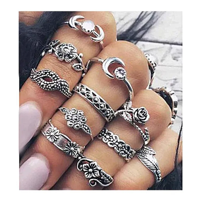 Yellow Chimes Bracelets Yellow Chimes Combo of 11 PcsSet Boho Vintage Style Midi Finger Crystal Knuckle Rings Set for Women and Girls Combo 4