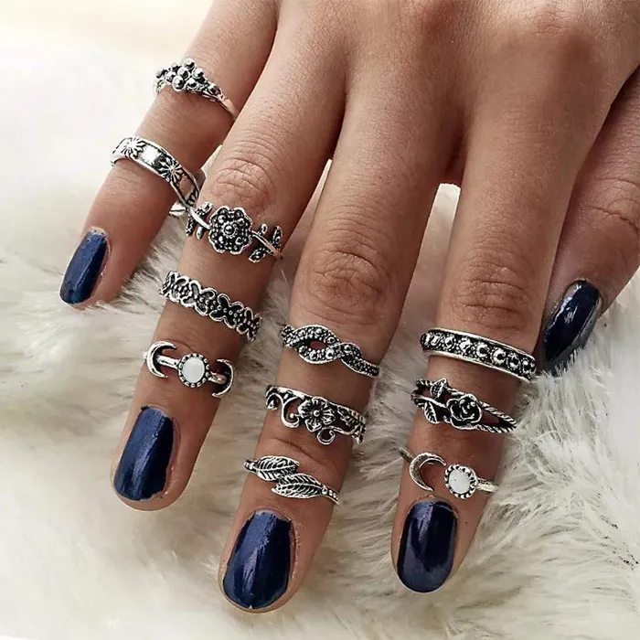 Yellow Chimes Bracelets Yellow Chimes Combo of 11 PcsSet Boho Vintage Style Midi Finger Crystal Knuckle Rings Set for Women and Girls Combo 4