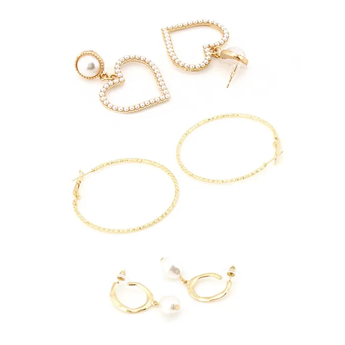 Yellow Chimes Bracelets Yellow Chimes Combo of 3 Pairs Gold Plated Heart Shape Pearl Drop Hoop Earrings and Pearl Design Hair Clip Set for Women and Girls Medium YCFJERPRLDGNSCGL