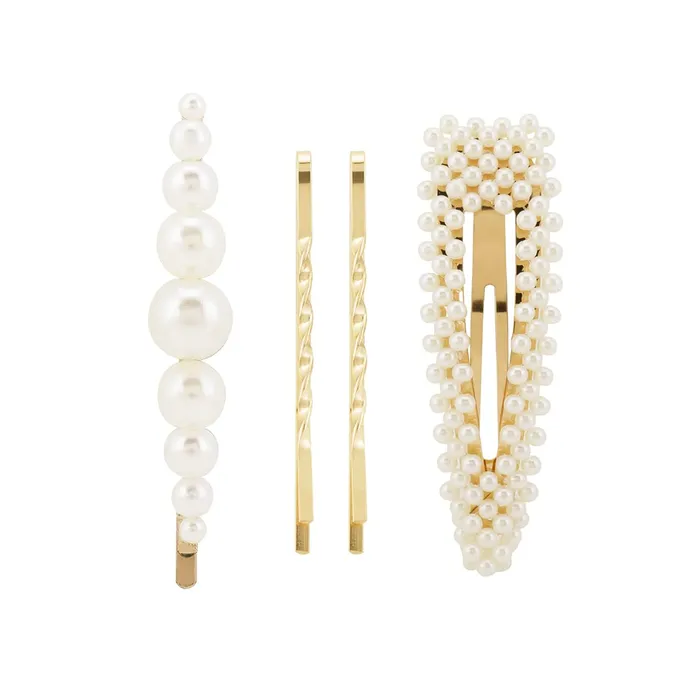 Yellow Chimes Bracelets Yellow Chimes Combo of 3 Pairs Gold Plated Heart Shape Pearl Drop Hoop Earrings and Pearl Design Hair Clip Set for Women and Girls Medium YCFJERPRLDGNSCGL