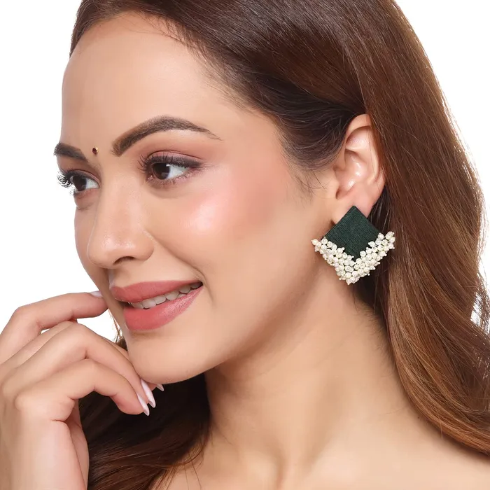 Yellow Chimes Bracelets Yellow Chimes Earrings for Women and Girls Green Studs Green Woven Wrapped Beads Studded Stud Earrings Birthday Gift for girls and women Anniversary Gift for Wife