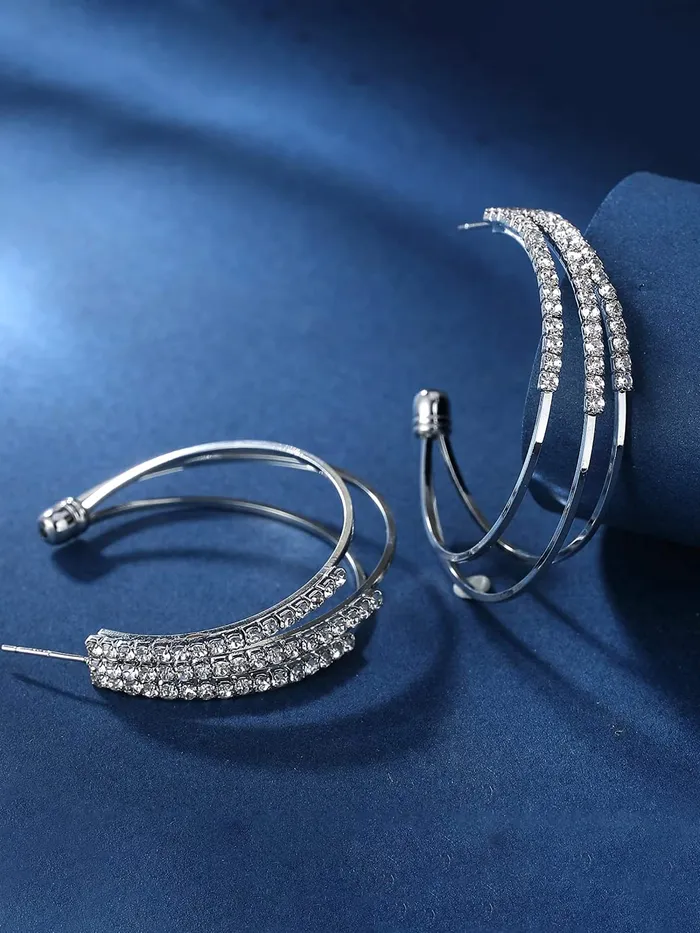 Yellow Chimes Bracelets Yellow Chimes Earrings for Women and Girls Hoop Earrings for Girls Silver Toned Crystal Studded Hoop Earrings Birthday Gift for girls and women Anniversary Gift for Wife