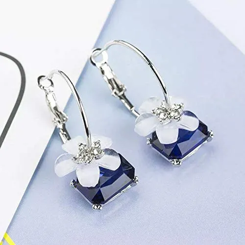 Yellow Chimes Bracelets Yellow Chimes Elegant A Grade Crystal Flower Dangle Hoop Drop Earrings For Women and Girls