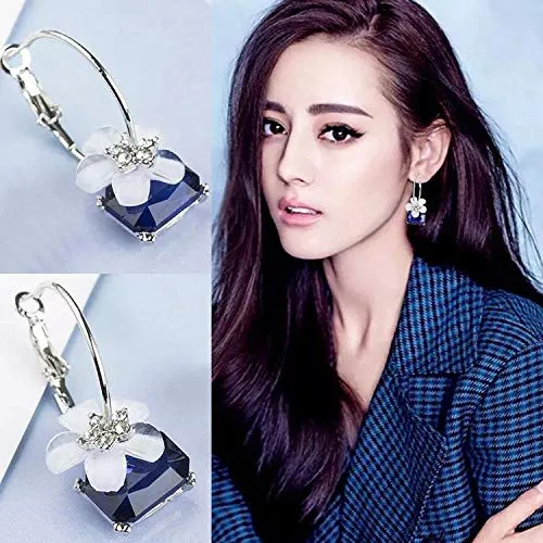 Yellow Chimes Bracelets Yellow Chimes Elegant A Grade Crystal Flower Dangle Hoop Drop Earrings For Women and Girls