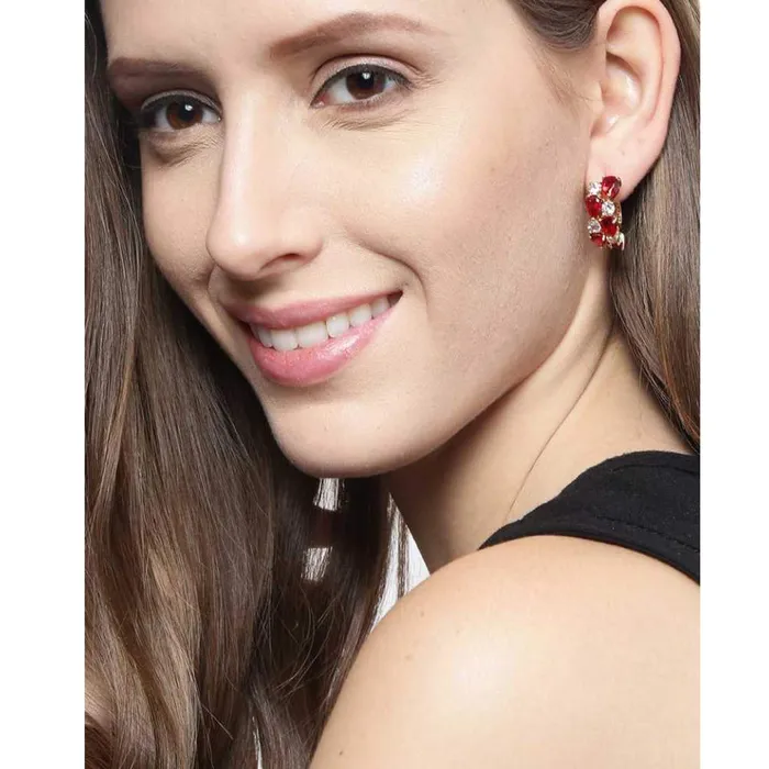 Yellow Chimes Bracelets Yellow Chimes Elegant Sparkling Cubic Zircon Crystals Gold Plated Clip on Hoops Earrings for Women