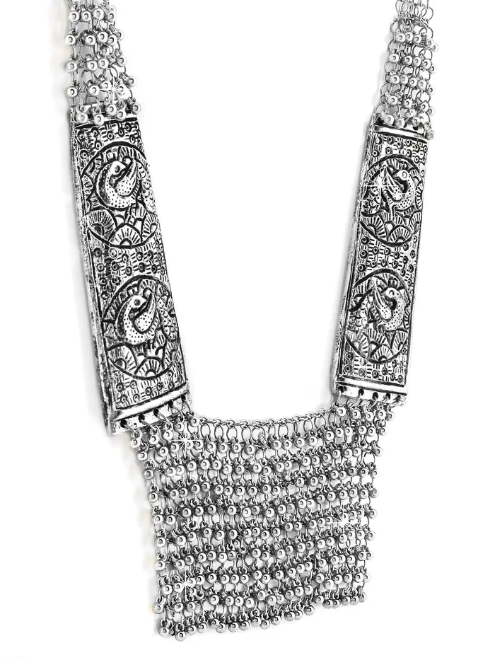 Yellow Chimes Bracelets Yellow Chimes German Silver Oxidized Necklace Handmade Work Peacock Charm Studded Crystal Antique Necklace for Women and Girls Silver Oxidized