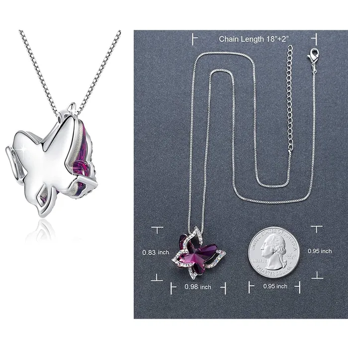 Yellow Chimes Bracelets Yellow Chimes Pendant for Women and Girls Purple Crystal Pendant for Women Silver Toned Butterfly Shaped Pendent Chain for Girls Birthday Gifts For Women Valentine Gift for Girls