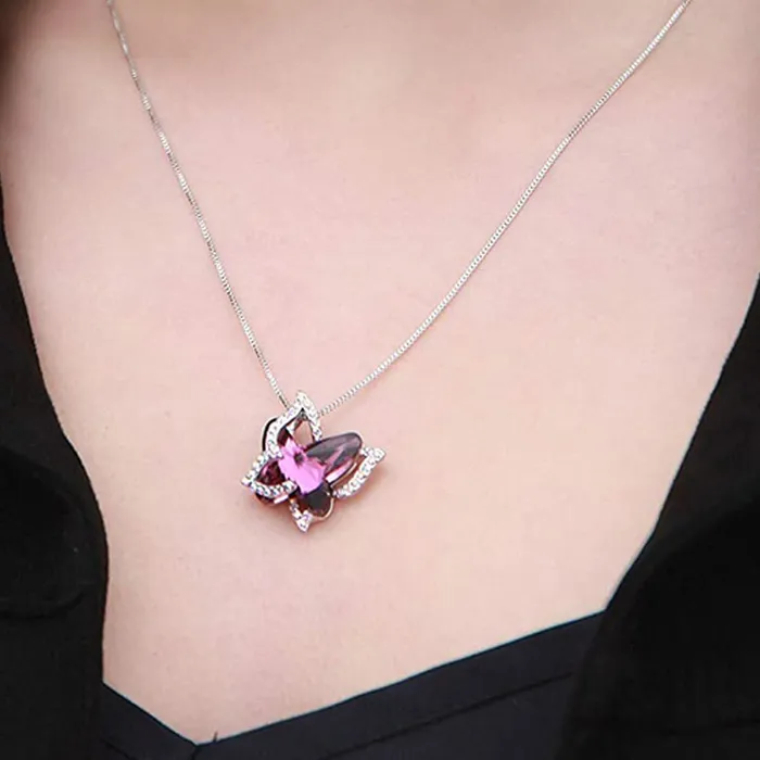 Yellow Chimes Bracelets Yellow Chimes Pendant for Women and Girls Purple Crystal Pendant for Women Silver Toned Butterfly Shaped Pendent Chain for Girls Birthday Gifts For Women Valentine Gift for Girls