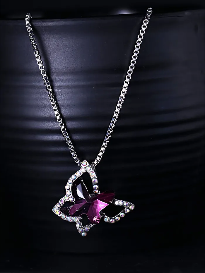 Yellow Chimes Bracelets Yellow Chimes Pendant for Women and Girls Purple Crystal Pendant for Women Silver Toned Butterfly Shaped Pendent Chain for Girls Birthday Gifts For Women Valentine Gift for Girls