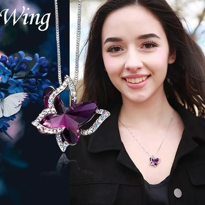 Yellow Chimes Bracelets Yellow Chimes Pendant for Women and Girls Purple Crystal Pendant for Women Silver Toned Butterfly Shaped Pendent Chain for Girls Birthday Gifts For Women Valentine Gift for Girls