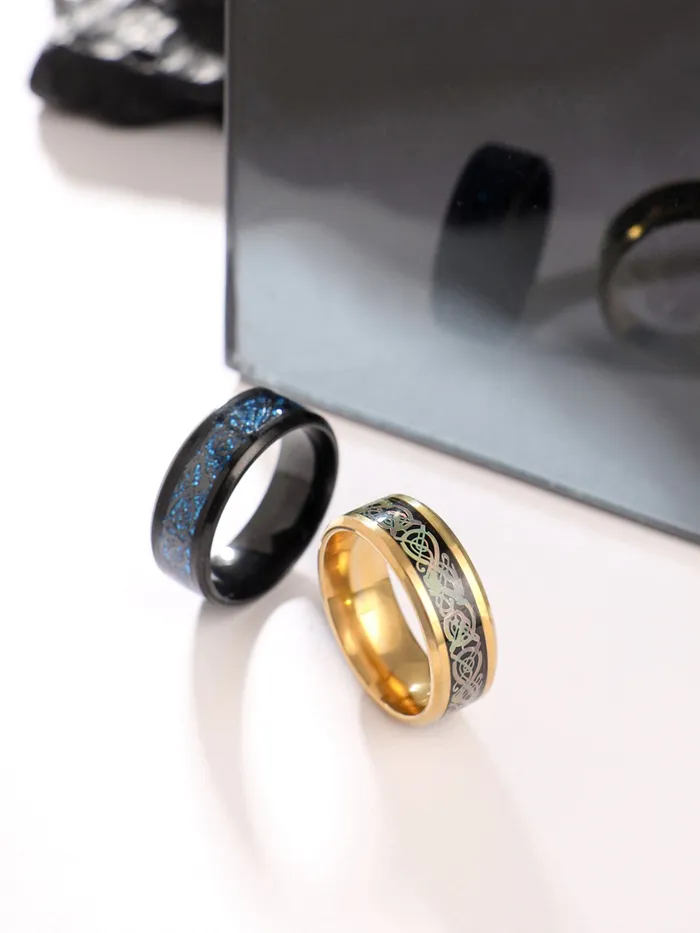 Yellow Chimes Bracelets Yellow Chimes Rings for Men Pack of 2 Combo Rings Stainless Steel Ring Blue Black and Gold tone Dragon Celtic Rings Combo for Men and Boys Ideal Gift For Men and Boys