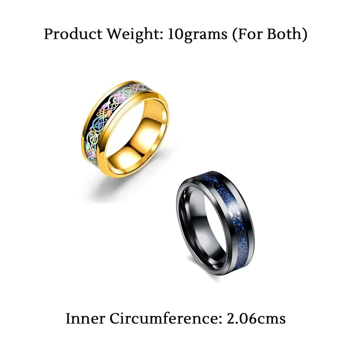 Yellow Chimes Bracelets Yellow Chimes Rings for Men Pack of 2 Combo Rings Stainless Steel Ring Blue Black and Gold tone Dragon Celtic Rings Combo for Men and Boys Ideal Gift For Men and Boys