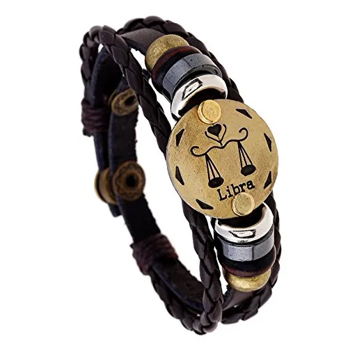Yellow Chimes Bracelets Yellow Chimes Zodiac Sign Constellation Handmade Brown Leather Bracelet For Men and WomenUnisex Libra Yellow Chimes Bracelets Yellow Chimes Zodiac Sign Constellation Handmade Brown Leather Bracelet For Men and WomenUnisex Libra