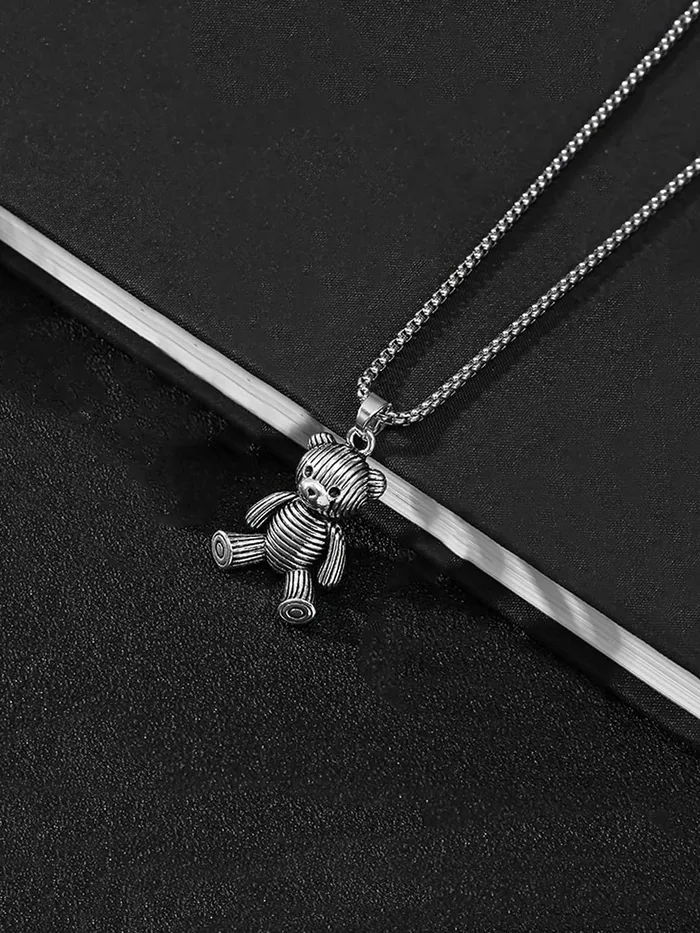 Yellow Chimes Chain Pendant for Girls Silver Chain Pendant Fashion Stainless Steel Teddy Bear Locket Chain Pendant for Women and Girls Yellow Chimes Necklaces