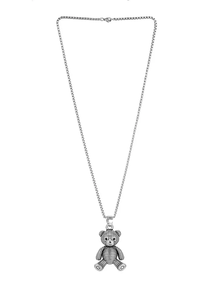 Yellow Chimes Chain Pendant for Girls Silver Chain Pendant Fashion Stainless Steel Teddy Bear Locket Chain Pendant for Women and Girls Yellow Chimes Necklaces