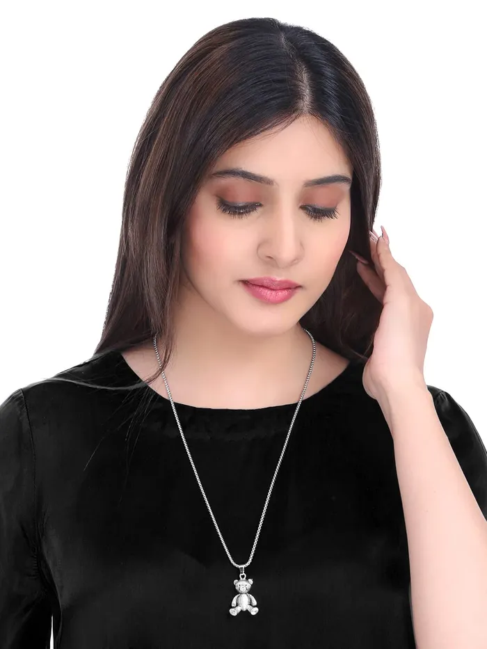Yellow Chimes Chain Pendant for Girls Silver Chain Pendant Fashion Stainless Steel Teddy Bear Locket Chain Pendant for Women and Girls Yellow Chimes Necklaces