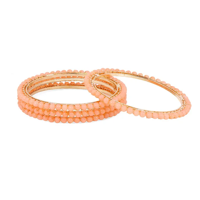 Yellow Chimes Classic Design Handcrafted Beads Studded Gold Plated 4 Pcs Peach Beaded Bangles Set For Women Girls 24 26 Yellow Chimes Rings Yellow Chimes Classic Design Handcrafted Beads Studded Gold Plated 4 Pcs Peach Beaded Bangles Set For Women Girls 24 26 Yellow Chimes Rings