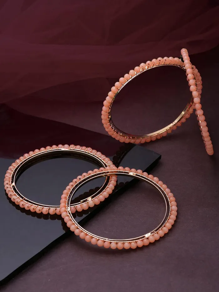 Yellow Chimes Classic Design Handcrafted Beads Studded Gold Plated 4 Pcs Peach Beaded Bangles Set For Women Girls 24 26 Yellow Chimes Rings