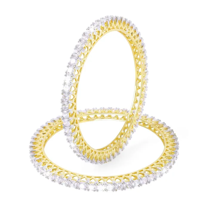 Yellow Chimes Classic White ADAmerican Diamond Studded 18k Gold Plated 2 PCs Handcrafted Bangles Set for Women Girls 26 Yellow Chimes Bracelets Yellow Chimes Classic White ADAmerican Diamond Studded 18k Gold Plated 2 PCs Handcrafted Bangles Set for Women Girls 26 Yellow Chimes Bracelets
