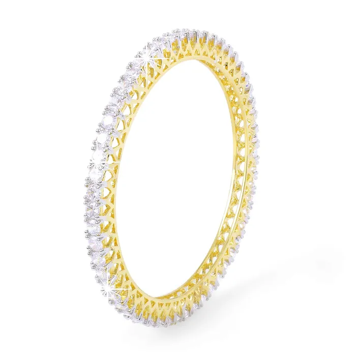 Yellow Chimes Classic White ADAmerican Diamond Studded 18k Gold Plated 2 PCs Handcrafted Bangles Set for Women Girls 26 Yellow Chimes Bracelets