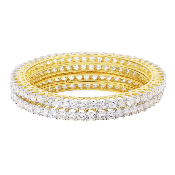 Yellow Chimes Classic White ADAmerican Diamond Studded 18k Gold Plated 2 PCs Handcrafted Bangles Set for Women Girls 26 Yellow Chimes Bracelets