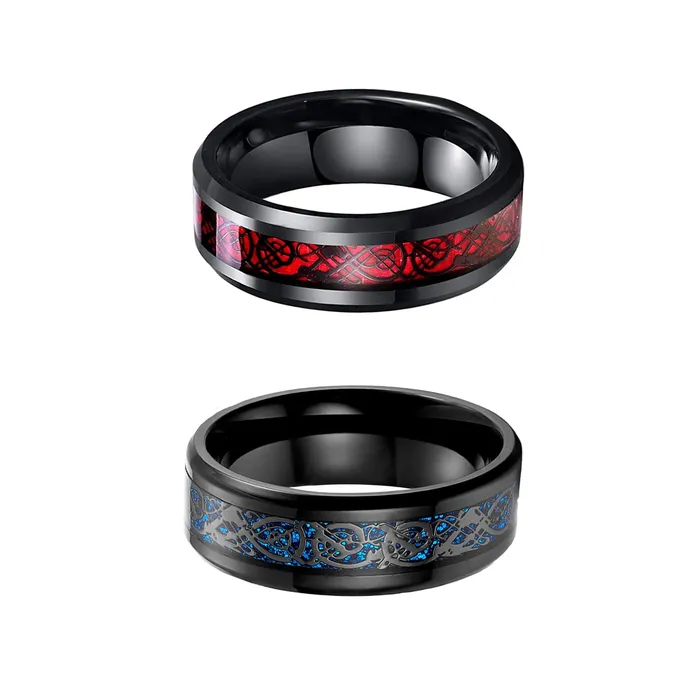 Yellow Chimes Combo Black Blue Red Band Rings For Men Pack of 2 Stainless Steel Men Rings Dragon Celtic Design Black Red Blue Finger Rings for Boys Ideal Gift For Men and Boys Yellow Chimes Earrings