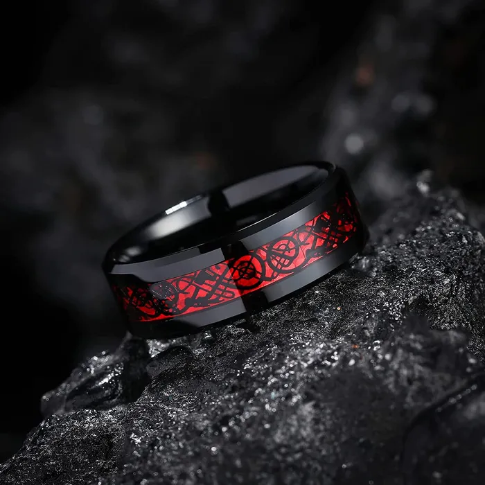Yellow Chimes Combo Black Blue Red Band Rings For Men Pack of 2 Stainless Steel Men Rings Dragon Celtic Design Black Red Blue Finger Rings for Boys Ideal Gift For Men and Boys Yellow Chimes Earrings