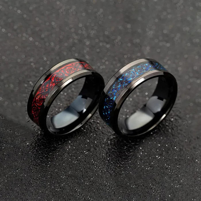 Yellow Chimes Combo Black Blue Red Band Rings For Men Pack of 2 Stainless Steel Men Rings Dragon Celtic Design Black Red Blue Finger Rings for Boys Ideal Gift For Men and Boys Yellow Chimes Earrings