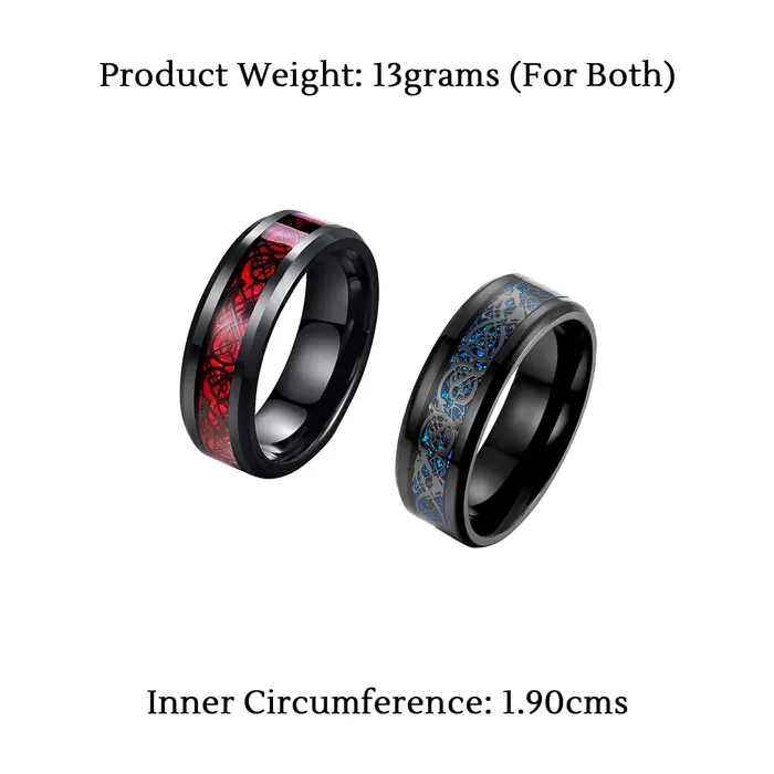 Yellow Chimes Combo Black Blue Red Band Rings For Men Pack of 2 Stainless Steel Men Rings Dragon Celtic Design Black Red Blue Finger Rings for Boys Ideal Gift For Men and Boys Yellow Chimes Earrings