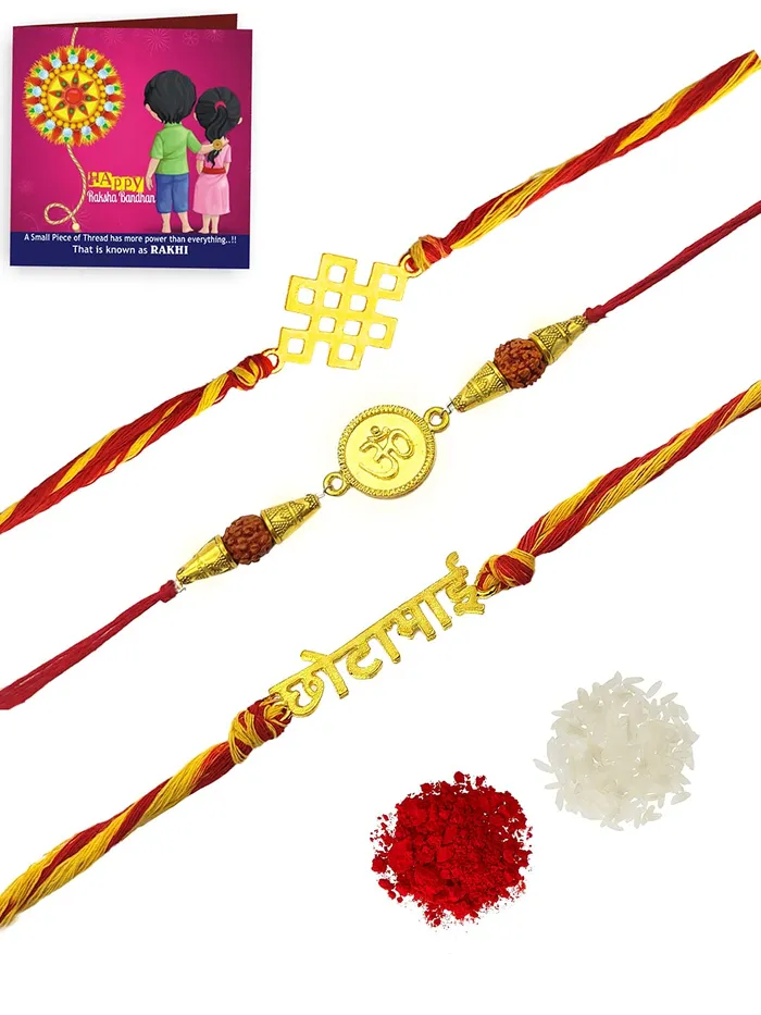 Yellow Chimes Combo of 3 Pcs Handmade Dori Worked Gold Toned OM Chota Bhai and Celtic Design Rakhi for Brother with Roli Chawal Red Gold Medium YCTJRK19BHAYGL for Men Yellow Chimes Necklaces Yellow Chimes Combo of 3 Pcs Handmade Dori Worked Gold Toned OM Chota Bhai and Celtic Design Rakhi for Brother with Roli Chawal Red Gold Medium YCTJRK19BHAYGL for Men Yellow Chimes Necklaces