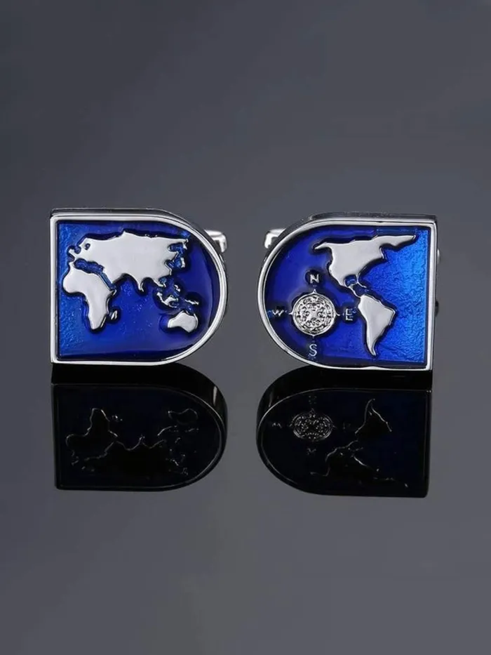 Yellow Chimes Cufflinks for Men and Boys Blue Cuff links Formal Stainless Steel World Map Shape Cufflink Birthday Gift for Men Boys Anniversary Gift for Husband Yellow Chimes Rings