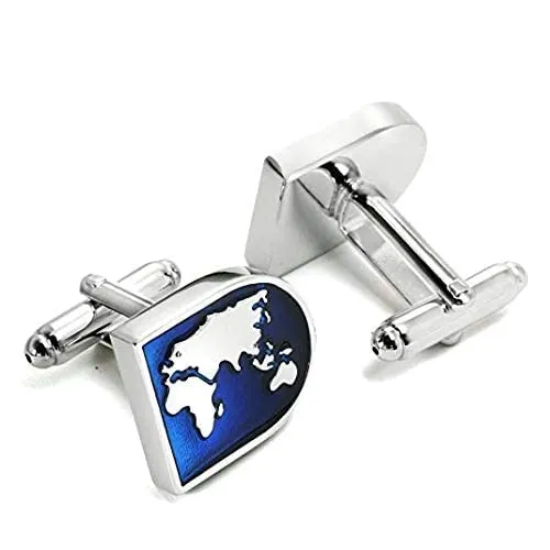Yellow Chimes Cufflinks for Men and Boys Blue Cuff links Formal Stainless Steel World Map Shape Cufflink Birthday Gift for Men Boys Anniversary Gift for Husband Yellow Chimes Rings