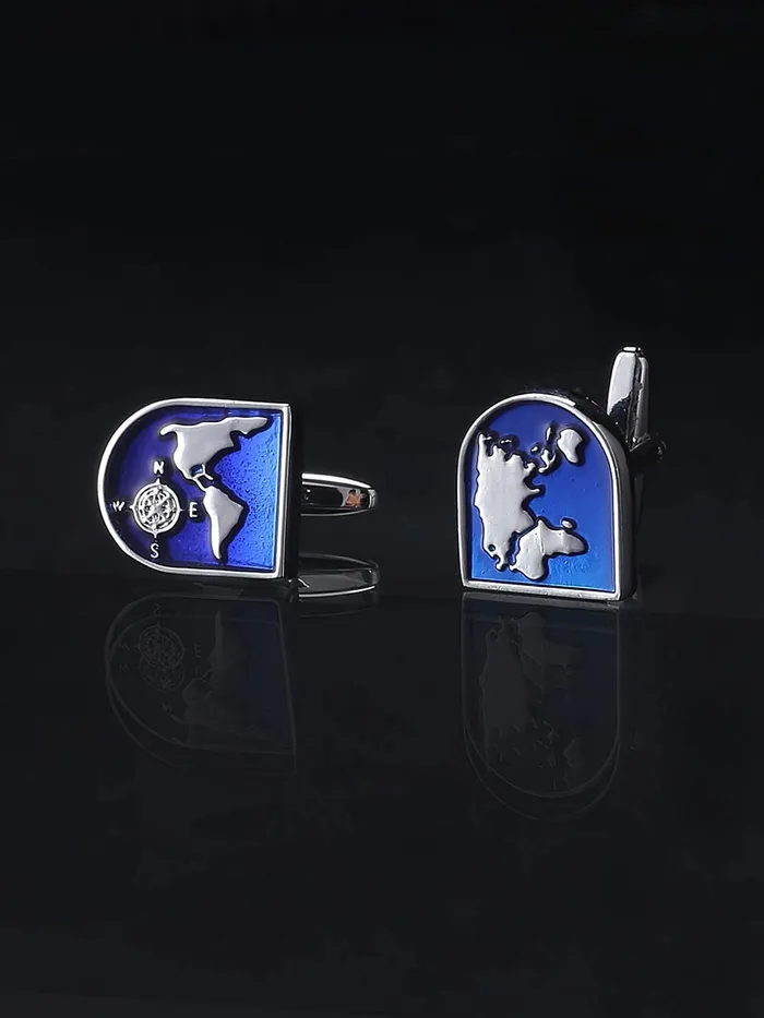 Yellow Chimes Cufflinks for Men and Boys Blue Cuff links Formal Stainless Steel World Map Shape Cufflink Birthday Gift for Men Boys Anniversary Gift for Husband Yellow Chimes Rings
