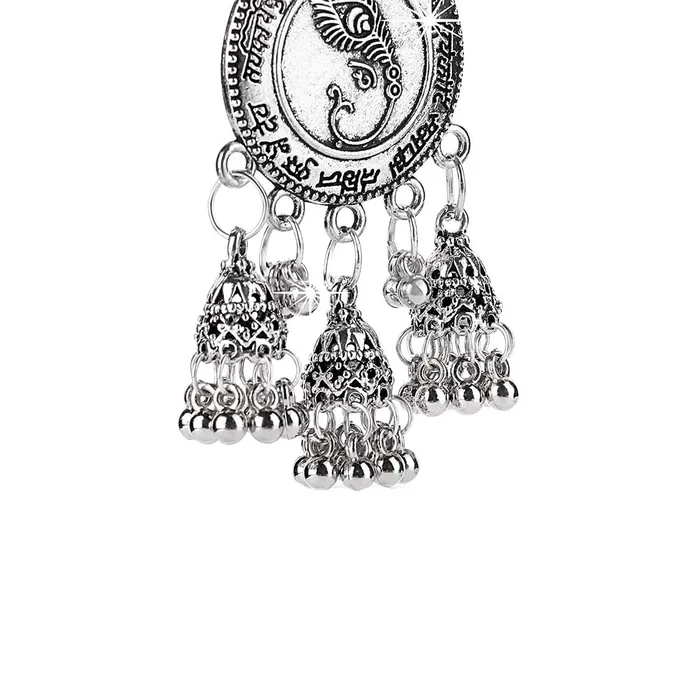 Yellow Chimes Designer Peacock Feather Sanskrit Shloka Mantra Carved Script Oxidized Silver Plated JhumkaJhumki Earrings for Women and Girls Yellow Chimes Earrings