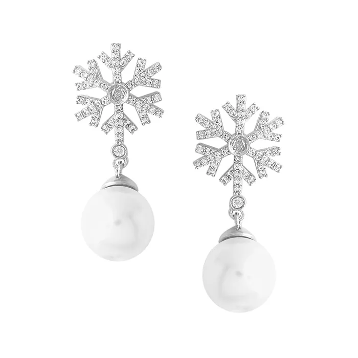 Yellow Chimes Earrings American Diamond Drop Silver Tone Pearl Design Length 36cm White Yellow Chimes Necklaces