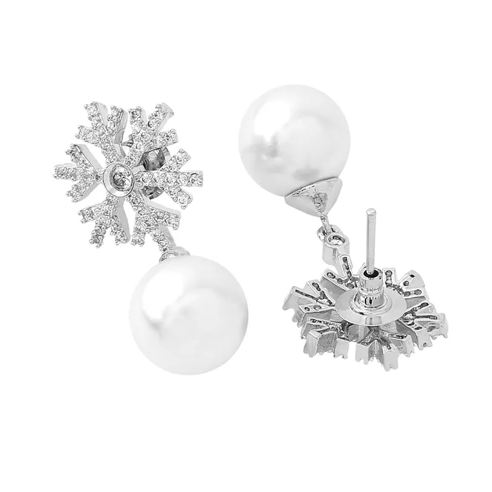 Yellow Chimes Earrings American Diamond Drop Silver Tone Pearl Design Length 36cm White Yellow Chimes Necklaces