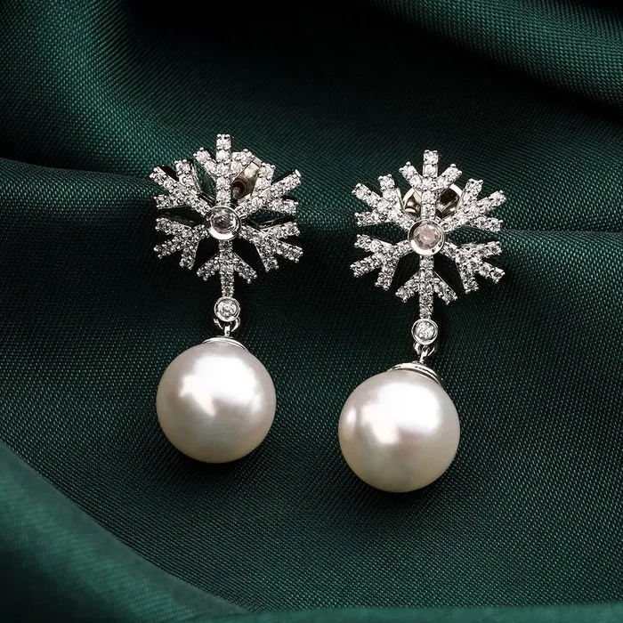 Yellow Chimes Earrings American Diamond Drop Silver Tone Pearl Design Length 36cm White Yellow Chimes Necklaces