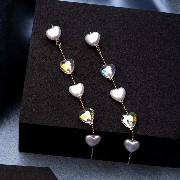 Yellow Chimes Earrings for Women and Girls Dangler Earrings Silver Tone Pearl Studded Heart Drop Dangler Earrings Birthday Gift for girls and women Anniversary Gift for Wife Yellow Chimes Necklaces